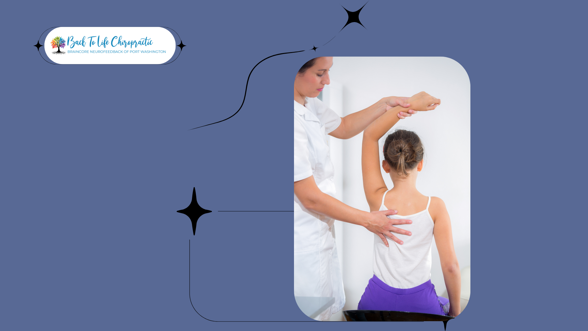 Child receiving gentle chiropractic care, stretching arm above head to support mobility and nervous system health